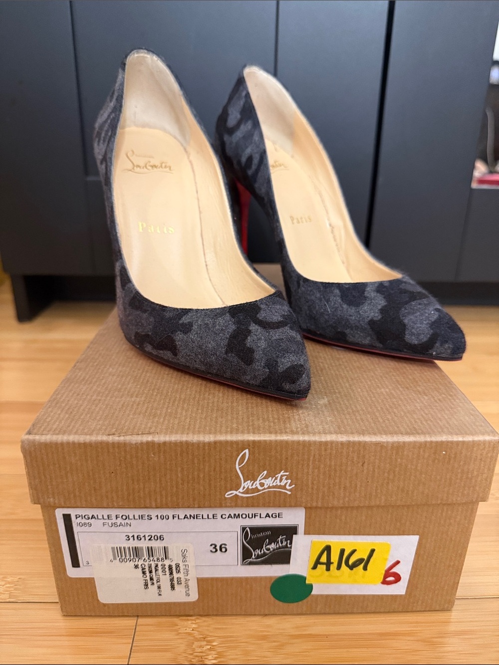 Christian Louboutin Grey Camouflage Pigalle Follies Pointed Toe Pumps size 6